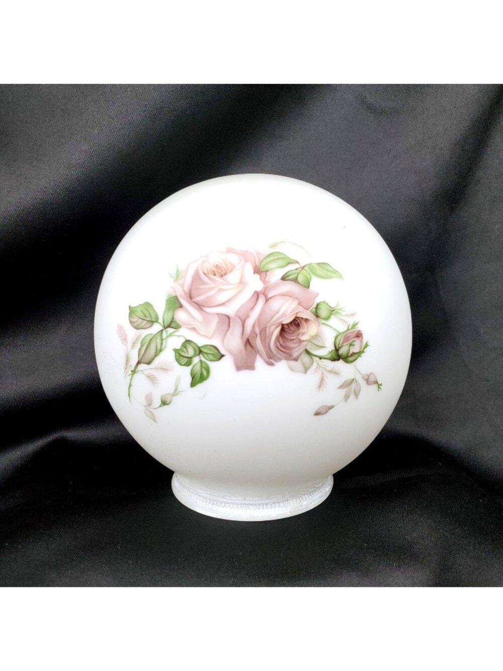 VTG 6" Tall Frosted Milk Glass Lamp Shade Globe Floral Roses 3" Fitter